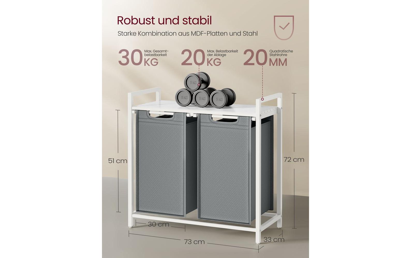 Wäschekorb mit Ablage 2 x 46 l, Grau/WeissWäschesammler
