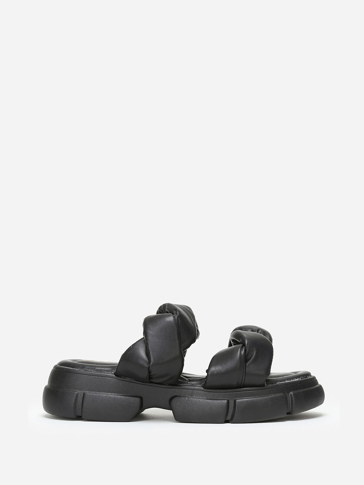 Mules crantées à brides matelassées- Noir