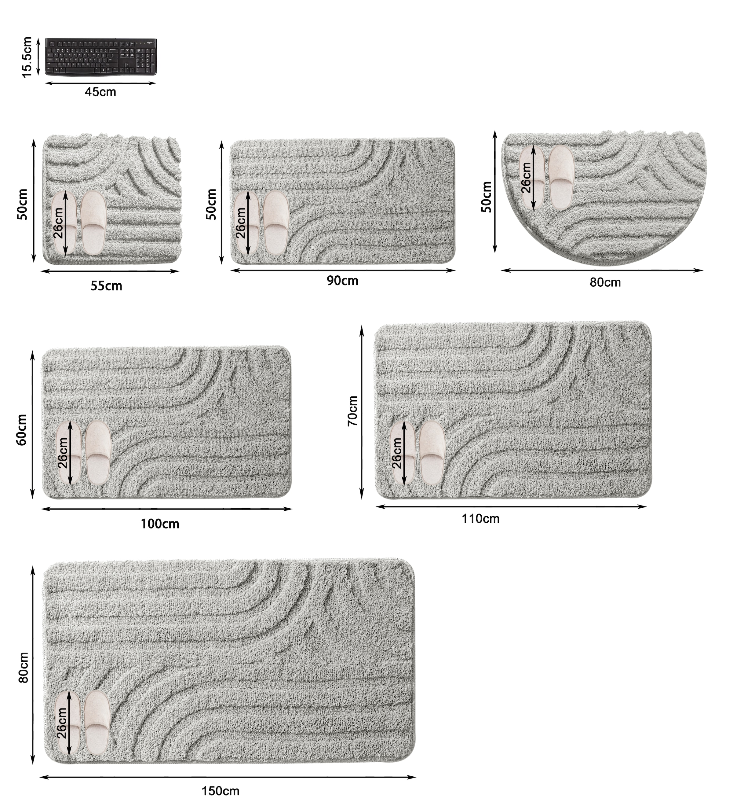 my home Badematte »Sanremo Scandi, Badvorleger, Badezimmer Teppich, Duschvorleger« Höhe 20 mm rutschhemmend beschichtet strapazierfähig Badteppich, Uni Farben, Hoch-Tief-Effekt, modernes Muster, Boho