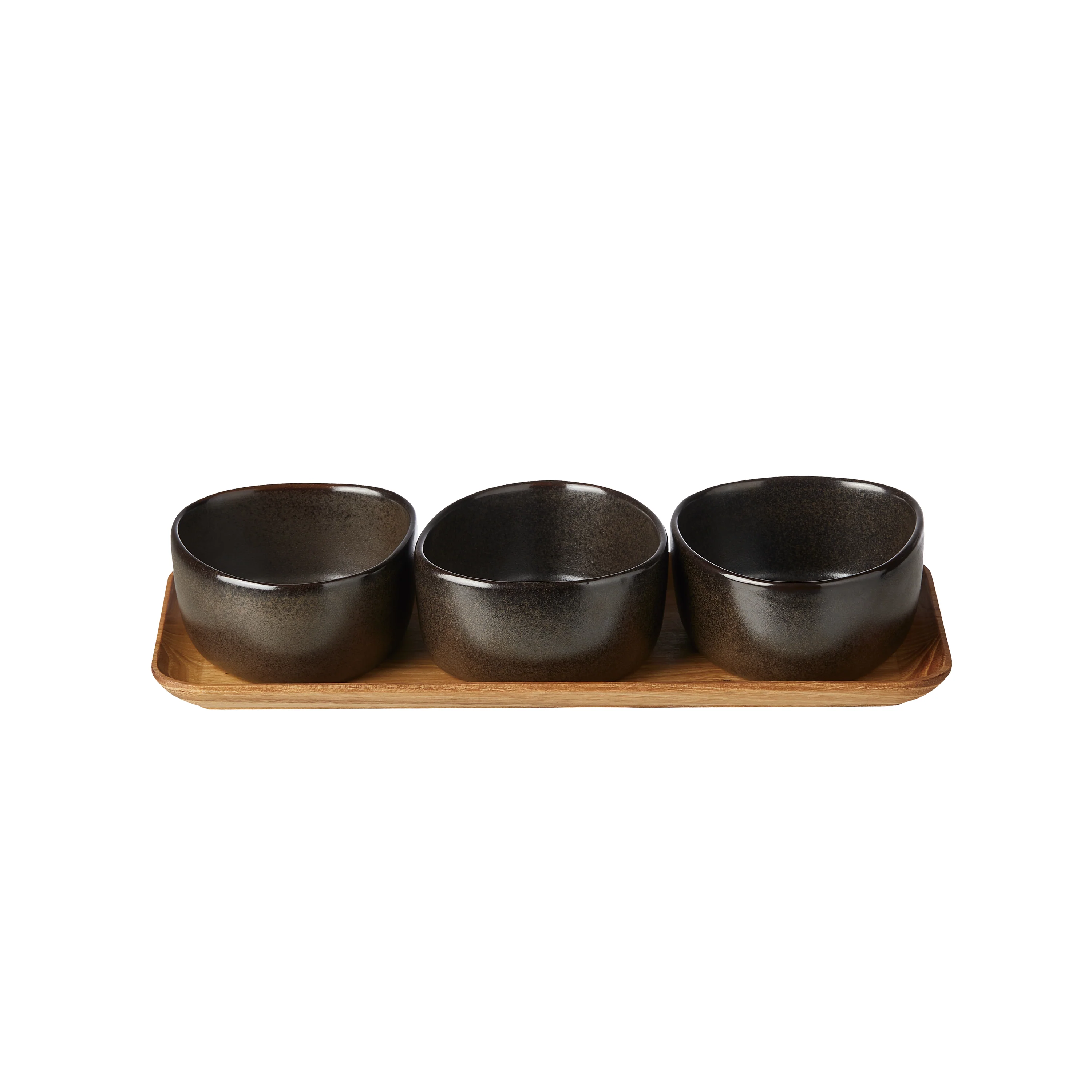 RAW  Organic skåle m/teakbakke, Metallic Brown - 3 stk.