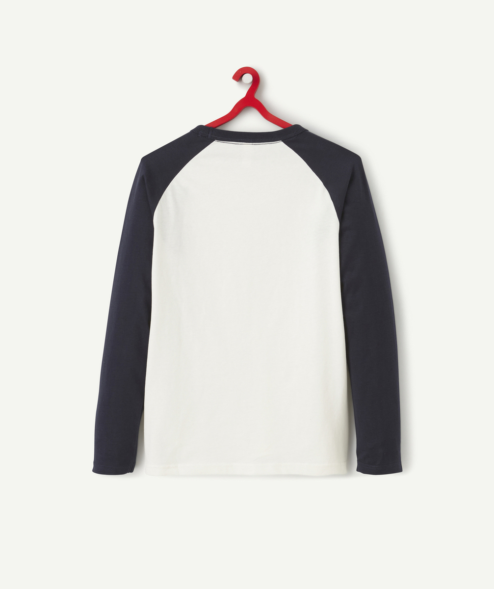 T-SHIRT GARÇON EN COTON BIOLOGIQUE BICOLORE BLANC ET BLEU MARINE