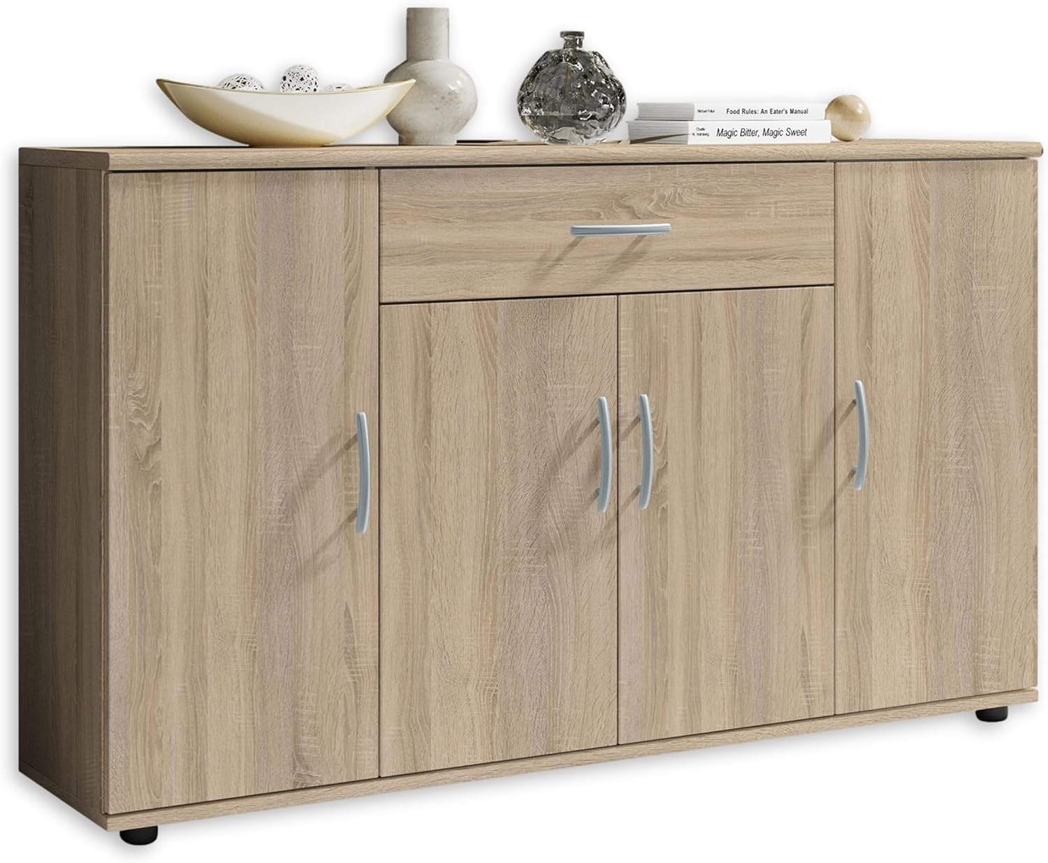 Stella Trading LILLY Kommode in Sonoma Eiche Optik - Modernes Sideboard mit viel Stauraum für Ihren Wohnbereich - 118 x 70 x 30 cm (B/H/T)
