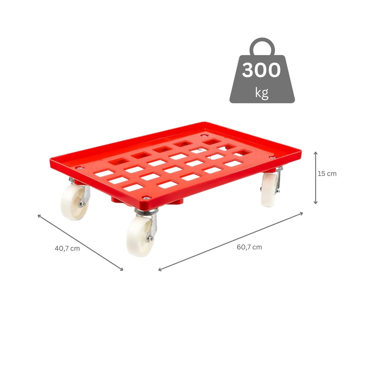 PROREGAL transportwagen voor Euroboxen 60 x 40 cm met rode kunststof wielen, roostervloer, 4 zwenkwielen, draagvermogen 300 kg