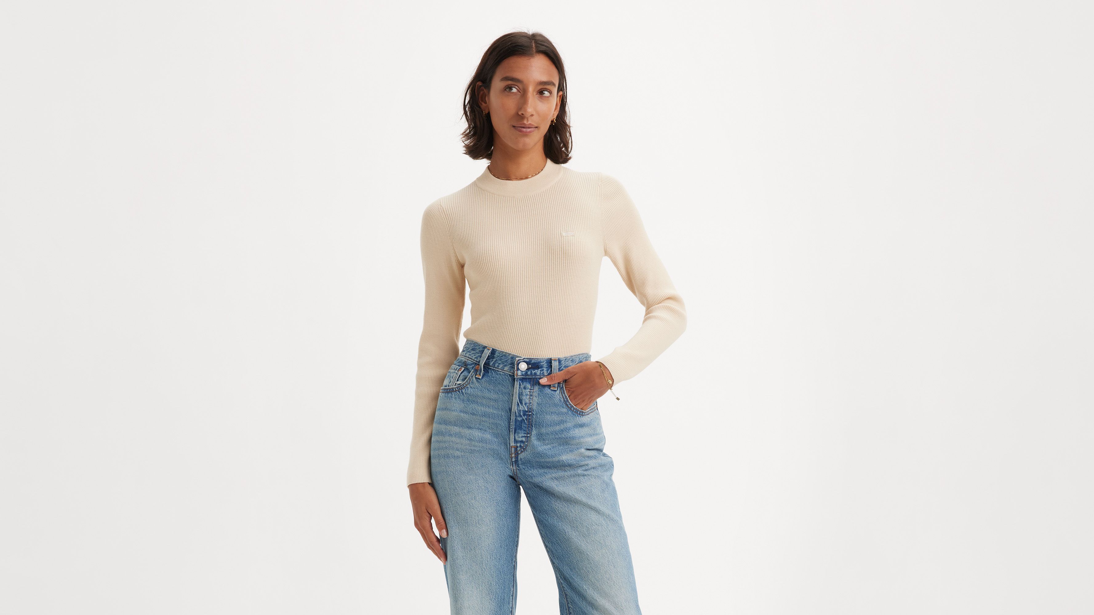 Pull-over col rond maille côtelée - Pearled Ivory - Cream