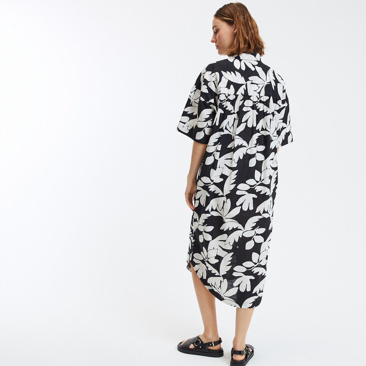 COLEÇÃO LA REDOUTE<br>Vestido longo estilo camisa com mangas até o cotovelo e estampado