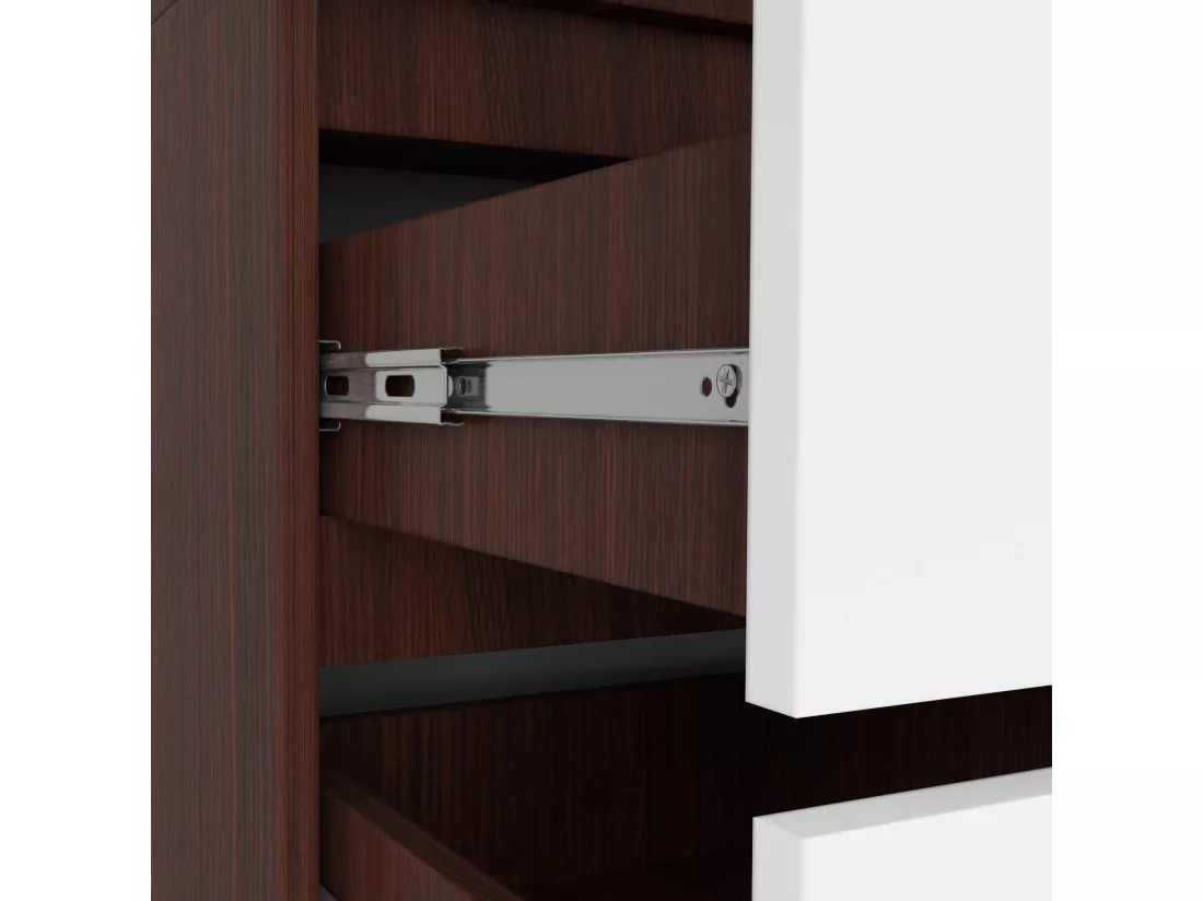 Armoire AKORD S90 avec miroir Wengé 90 cm 2 portes 2 tiroirs façade Blanche 4 étagères 90x51x180 cm