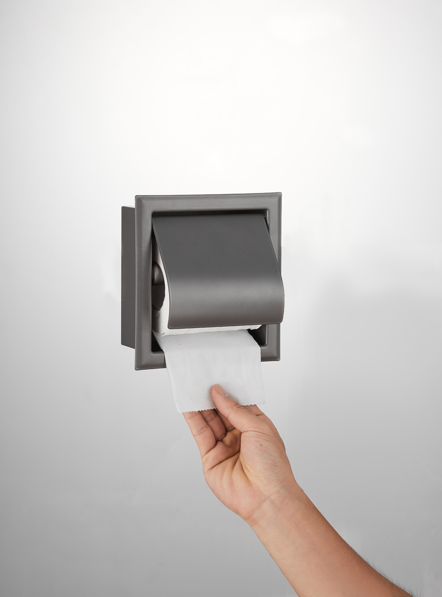 Saniclear Iron inbouw toiletrolhouder met klep gunmetal - verouderd ijzer