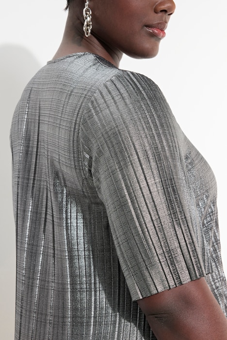 Midikleid, Silver-Plissee, A-Linie, V-Ausschnitt, Halbarm