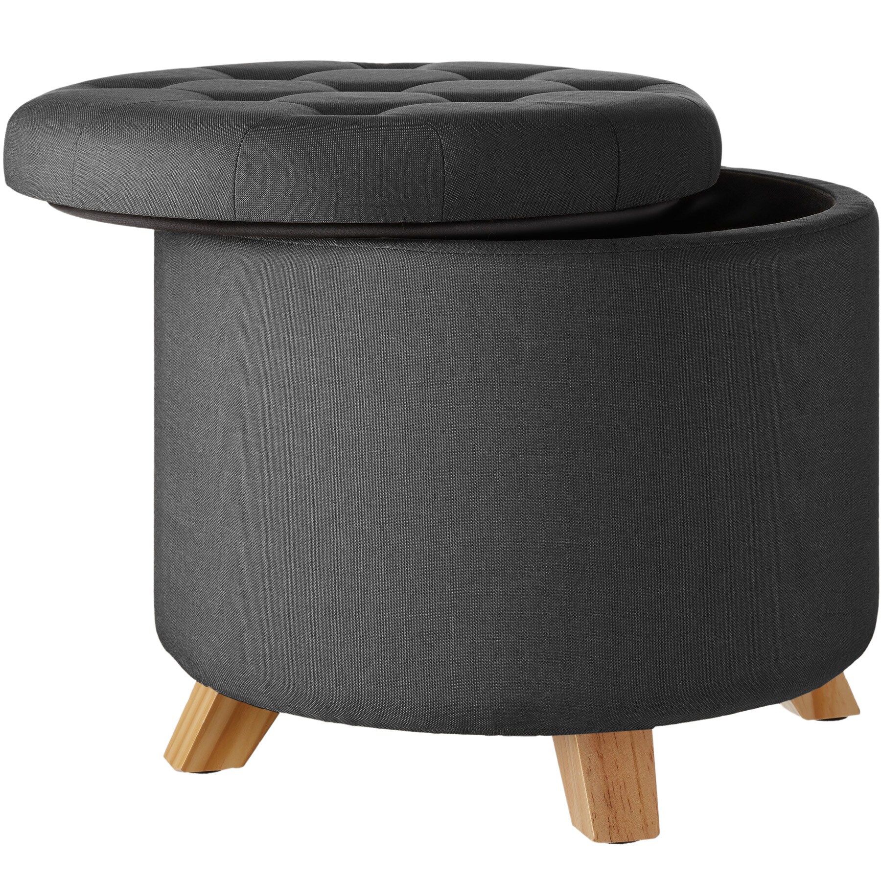 tectake® Sitzhocker, rund, in Leinenoptik, 44,5 x 41,5 cm