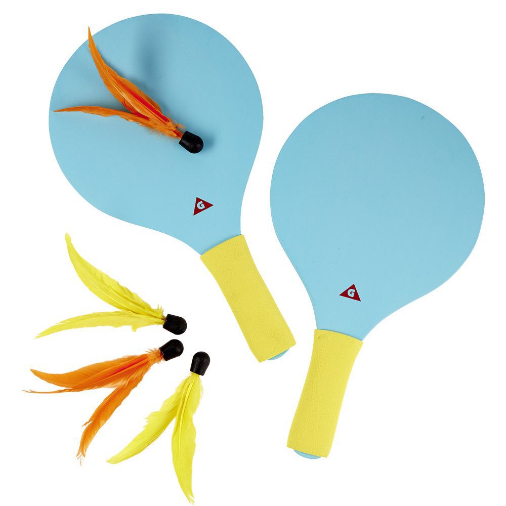 Jeu de raquette en bois avec poignée renforcée et volants