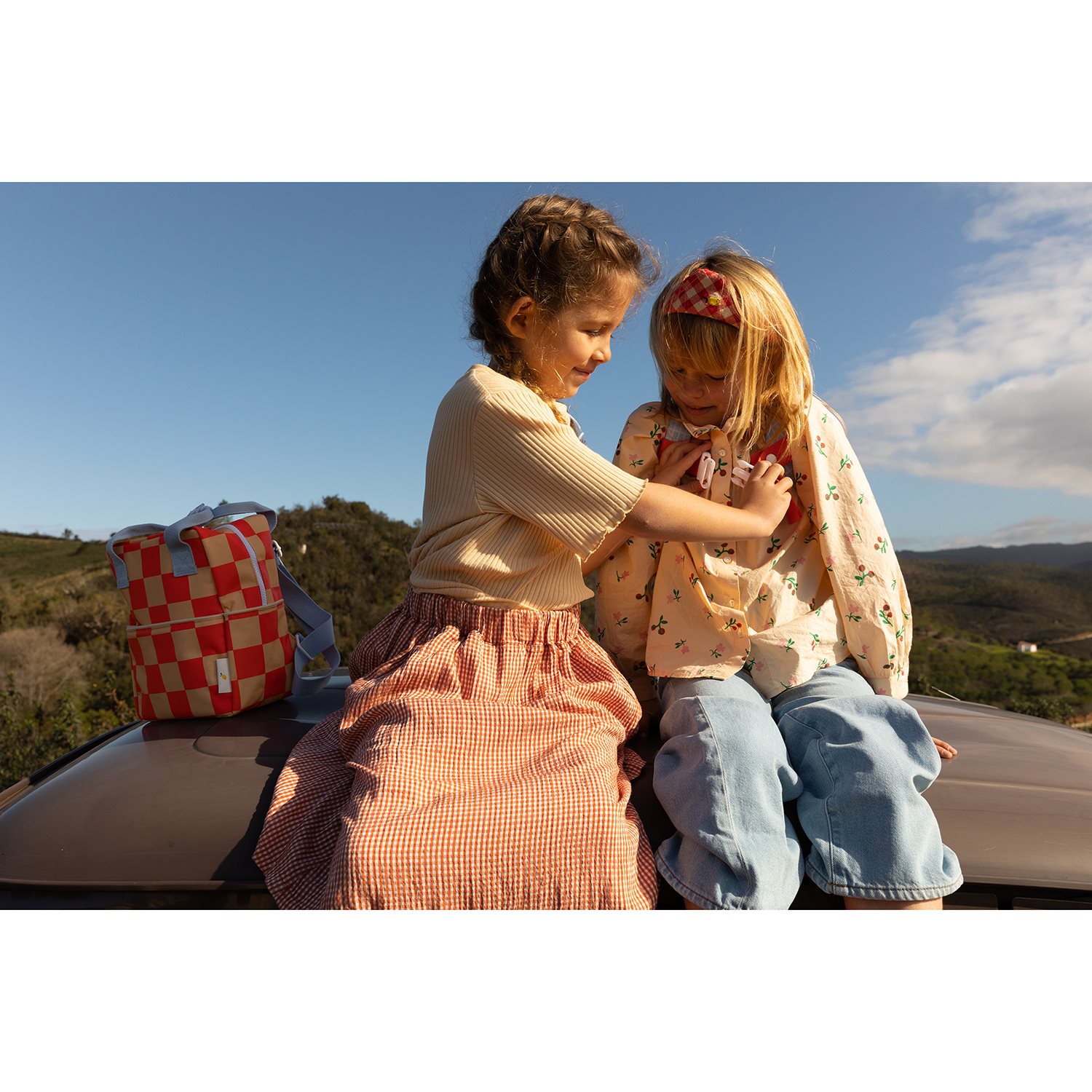 Sticky Lemon Farmhouse Backpack Small Checkerboard pear jam - ladybird red