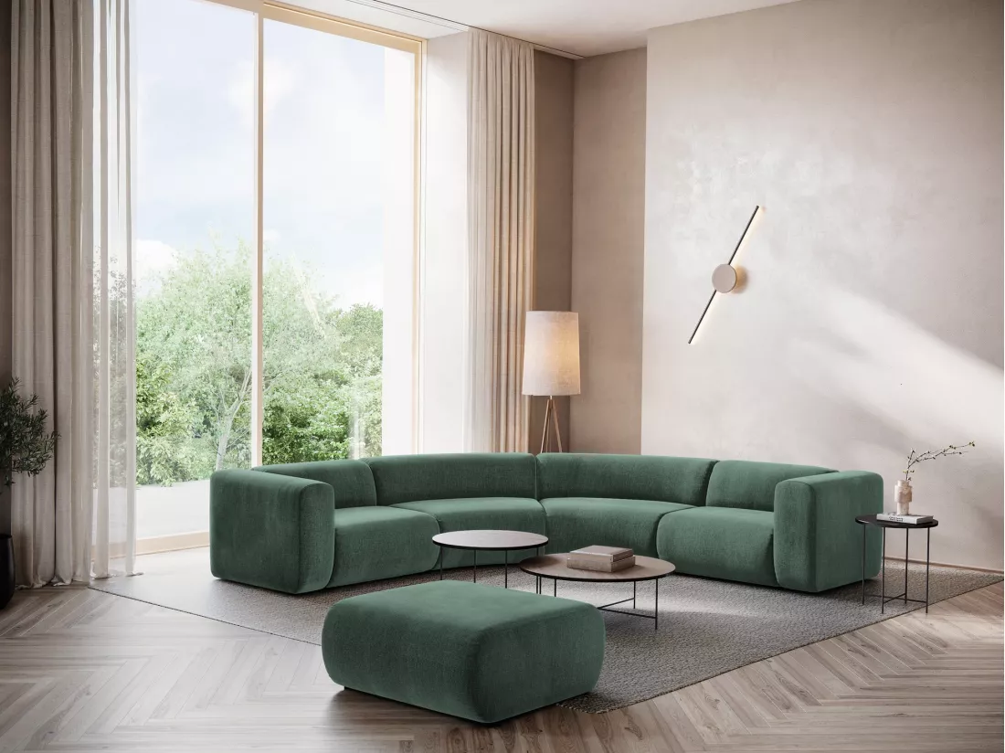Canapé d'angle modulable en tissu chenille - vert - EKAHI