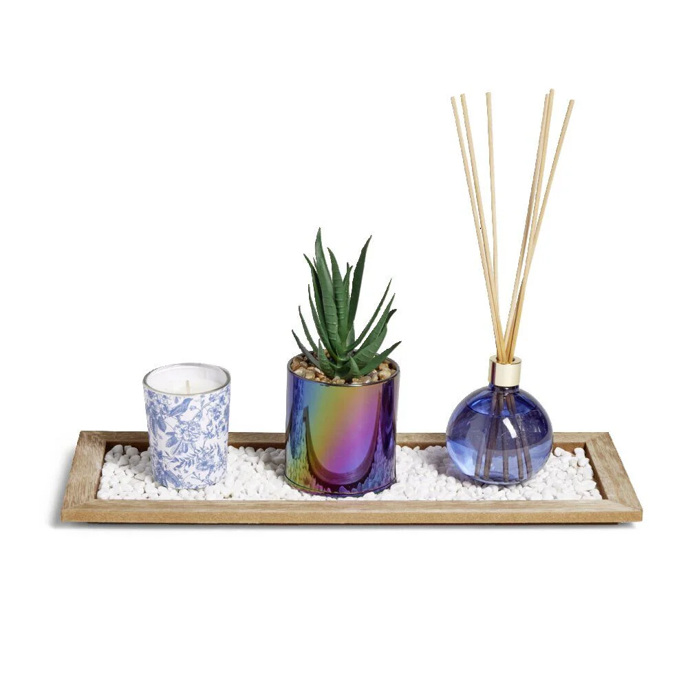 Coffret senteur bougie/plateau/diffuseur/plante artificielle