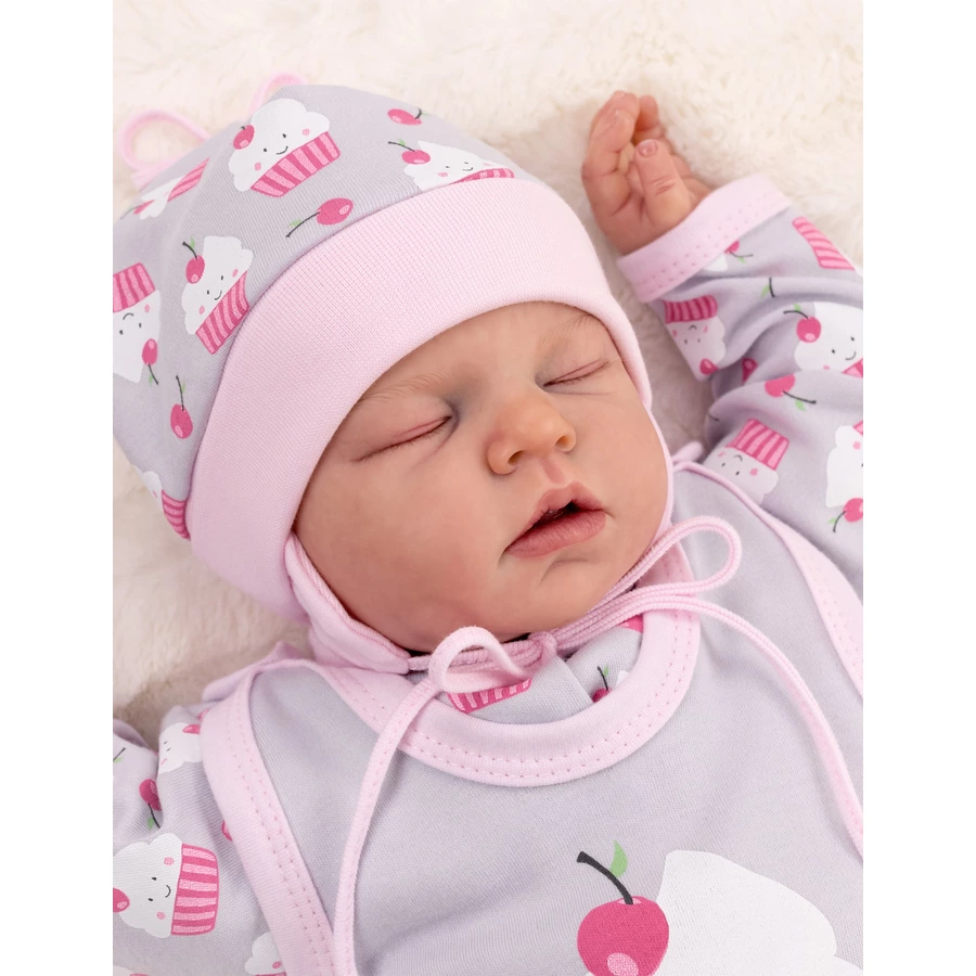 Baby Sweets 3tlg Set Strampler + Shirt + Mütze Little Cupcake grau rosa