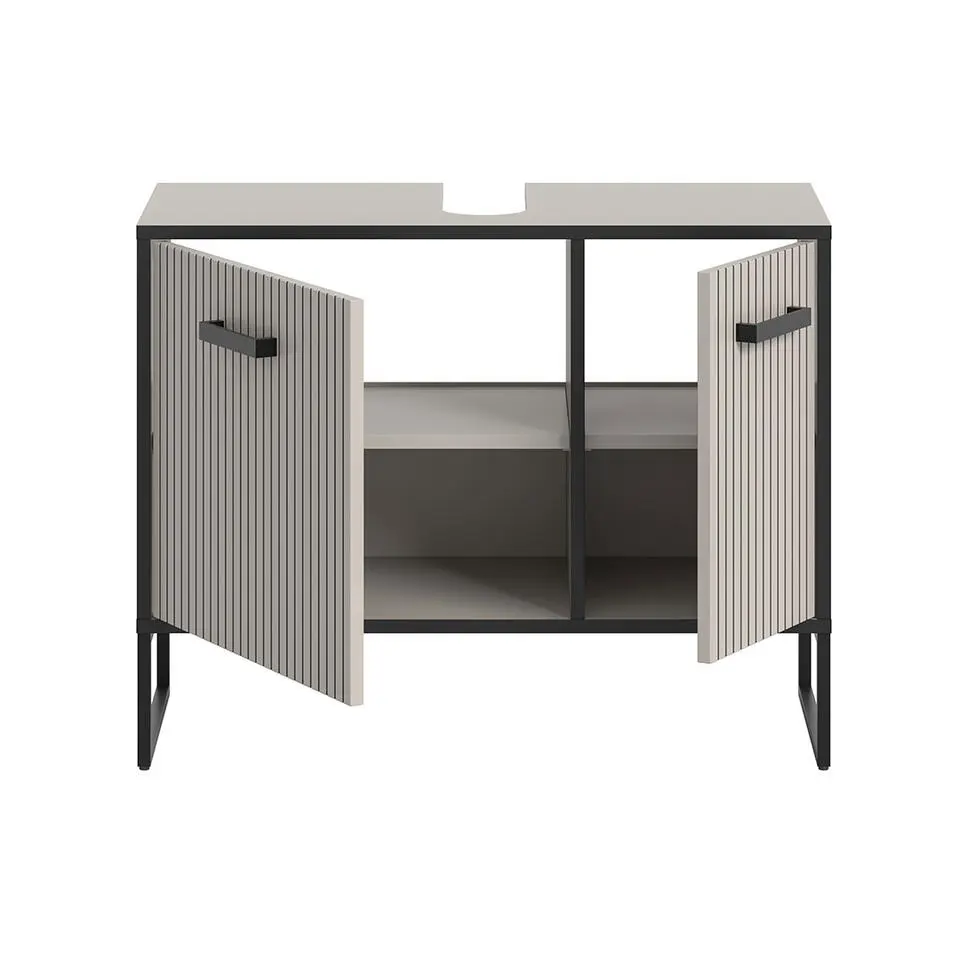 Hioshop Bagno wastafel 2 deuren lichtgrijs- crèmekleurig