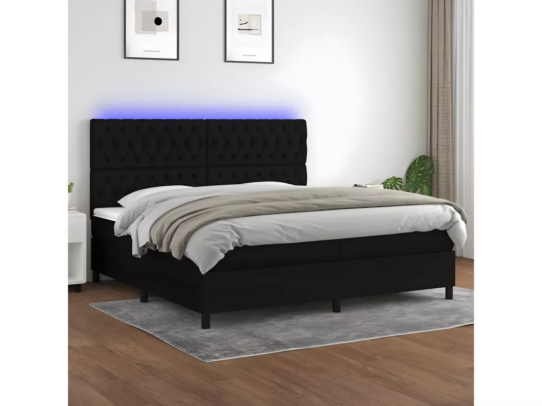 Sommier tapissier et matelas et LED Noir 200x200 cm Tissu