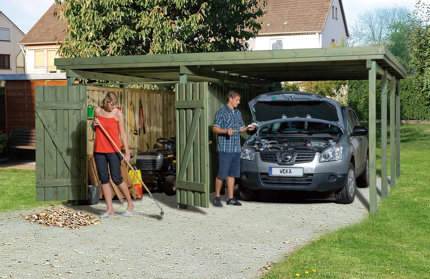 Weka Carport 607 Größe 3 kdi Carport mit XXL-Geräteraum
