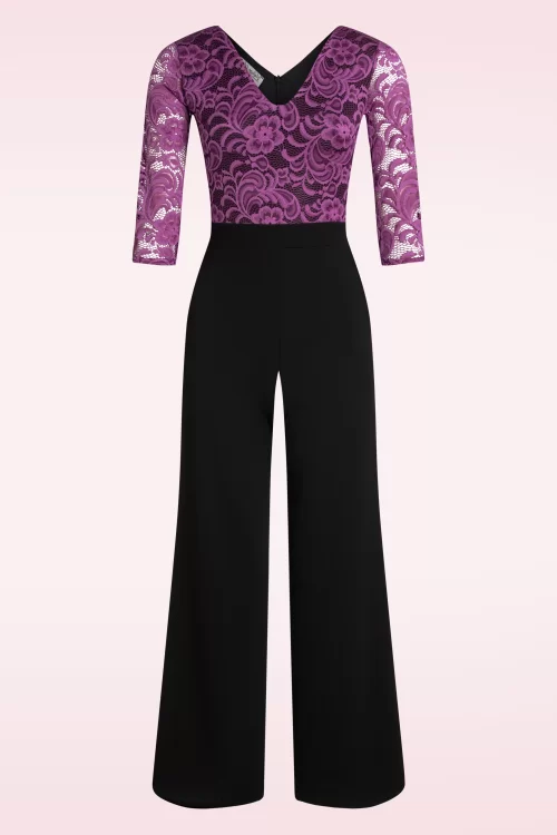 Vintage Chic for Topvintage Maribelle kanten jumpsuit in magenta en zwart