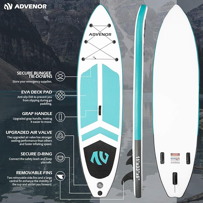 ADVENOR Paddle Board 11'x33 x6 Extra Wide Inflatable Stand Up Paddle Board with Adjustable Paddle,Backpack,Waterproof Bag,Leash,and Hand Pump,Repair Kit