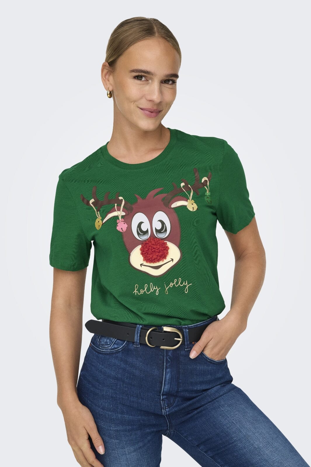 Only Onlxmas Life Yrsa Christmas S/S Top 4579229 green jacket rudolph bells