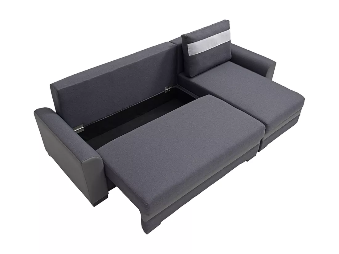 Canapé d'angle réversible et convertible en tissu et simili anthracite GIANY II