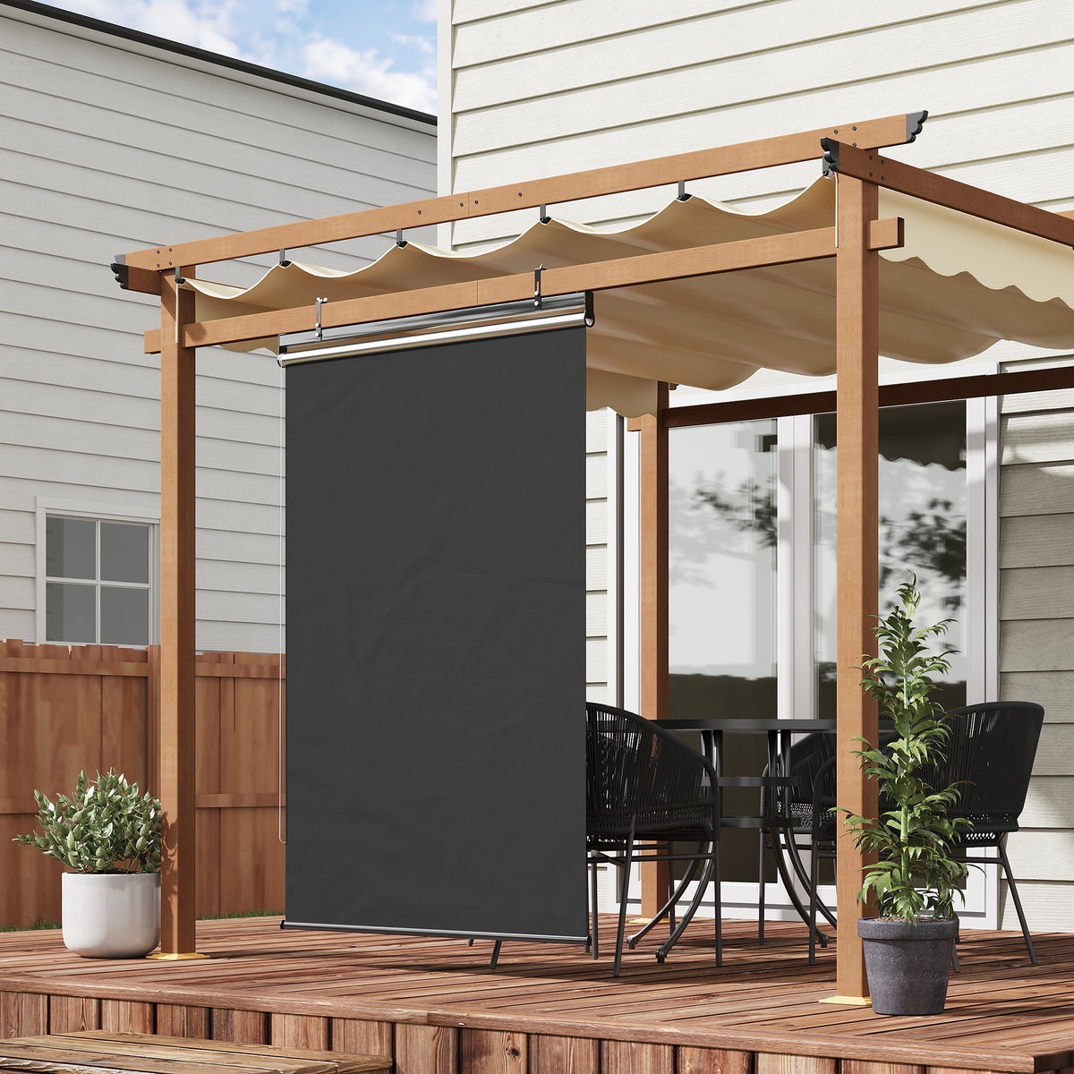 Outsunny verticale zonnescherm, balkonscherm met zonwering, haken, 124 x 222 cm, polyester, donkergrijs