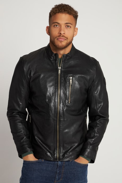 Lederjacke, Leder, Bikerstyle, Stehkragen, Zipper