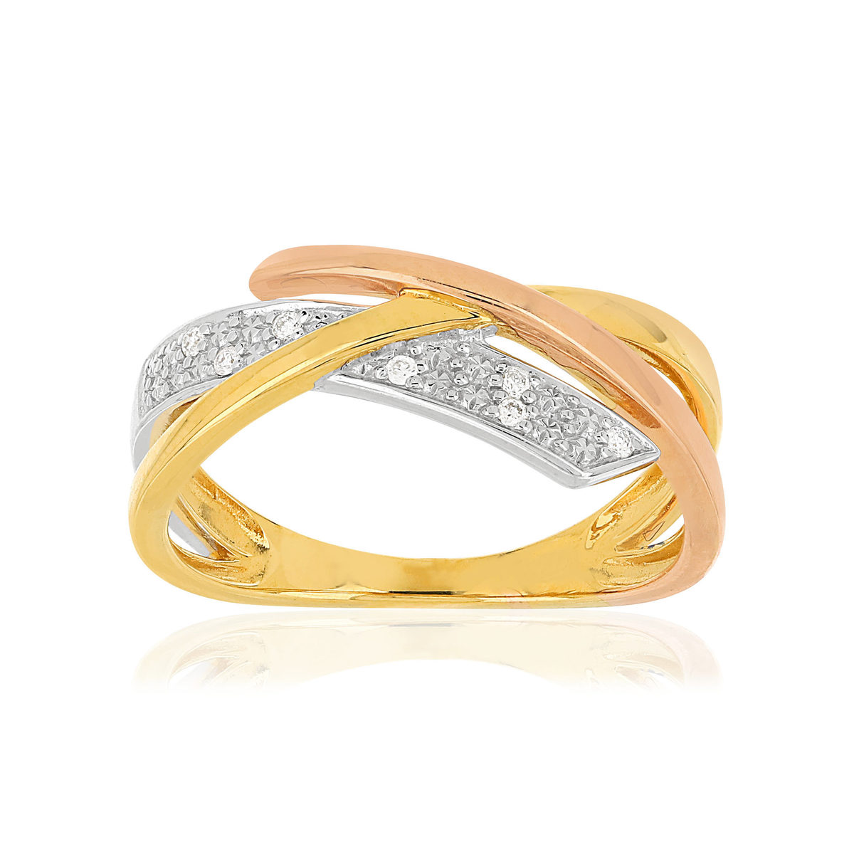 Bague or 375 3 tons croisée diamants