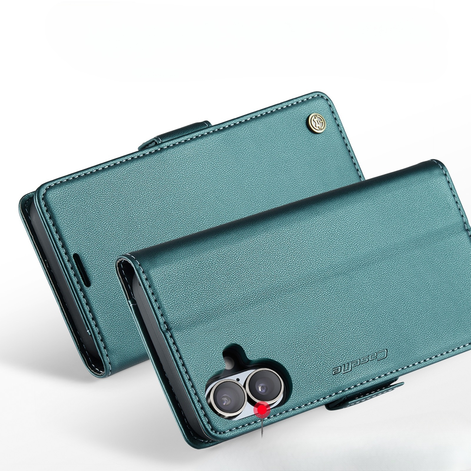 iPhone 17 Leder Tasche Flip Wallet Etui mit Kartenfächern Litchi Look (RFID Schutz) - Grün