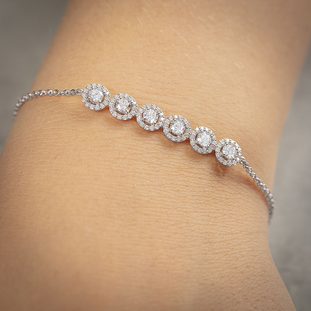 1.00 Karat Halo Diamantarmband 750/18 K Weissgold