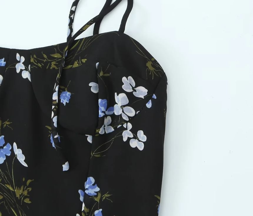 Omelia - Midi-a-lijnjurk met spaghettibandjes en bloemen