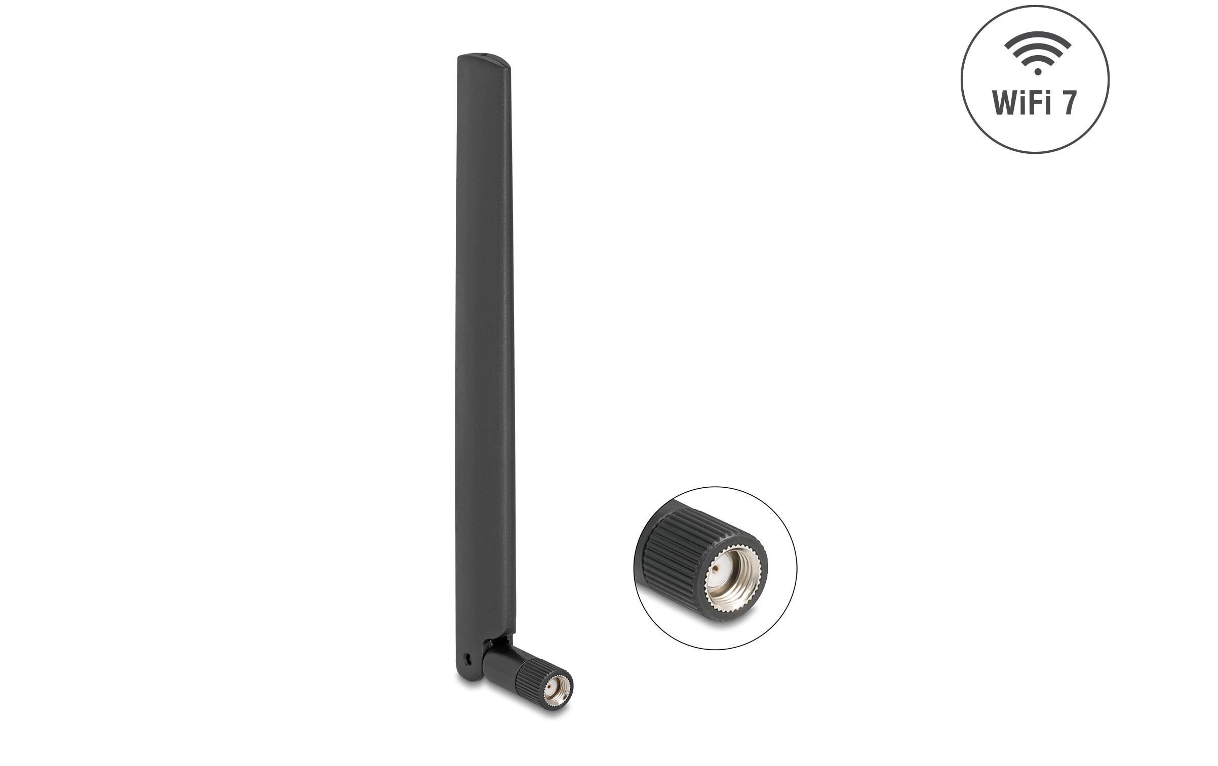 WLAN-Antenne WiFi 7 RP-SMA 4.4 dBi SektorDelock WiFi 7 Antenne RP-SMA Stecker 2.0 - 4.4 dBi 17 cm omnidirektional mit Kippgelenk schwarz