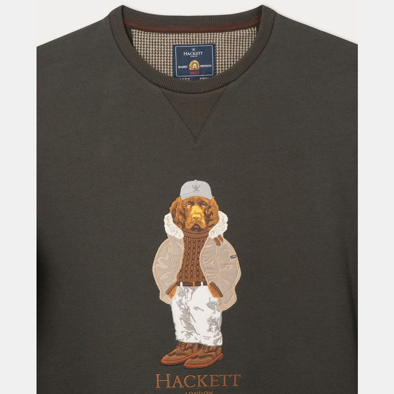 Hackett London Sweat col rond Dog Chrimas kaki