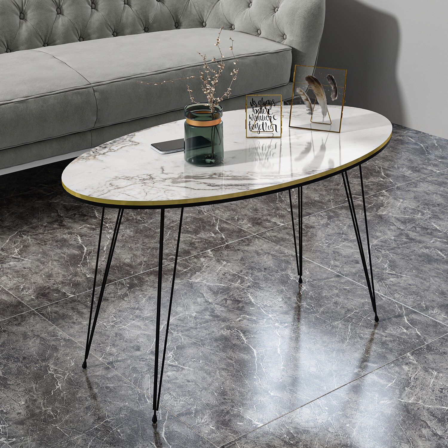 Couchtisch Marmor Optik Oval Weiß 20566993