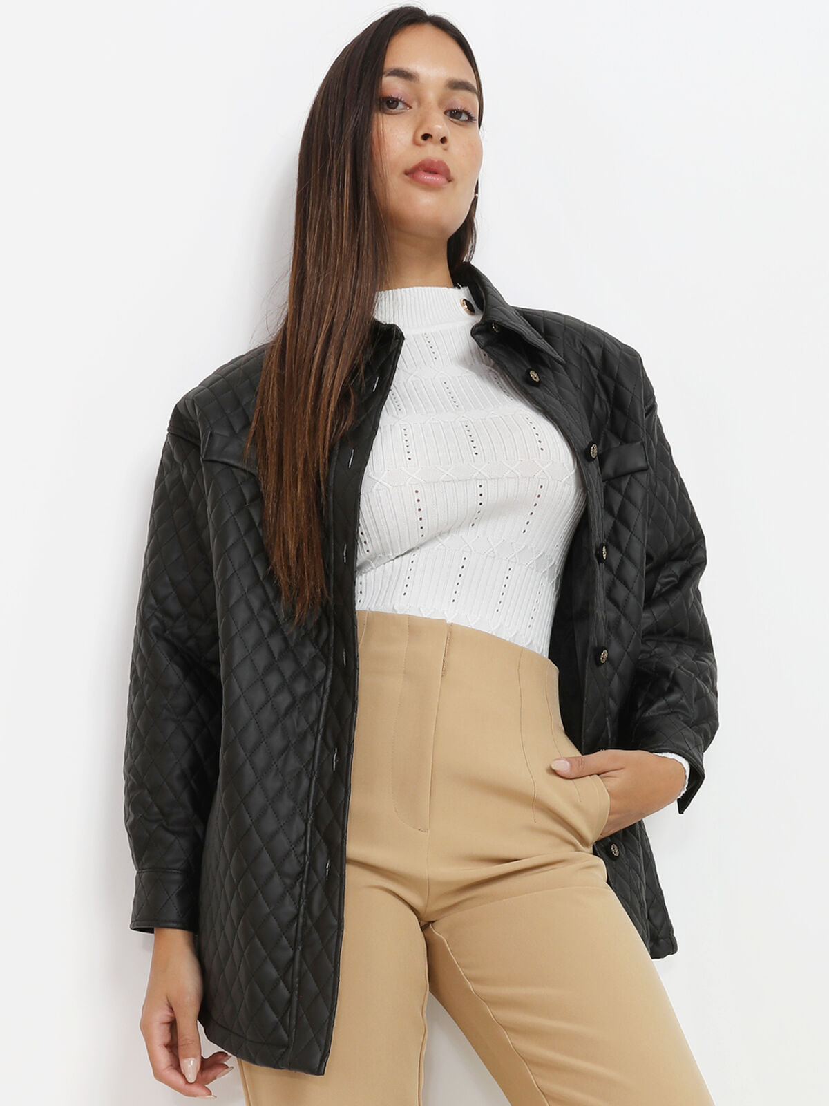 Veste surchemise matelassée- Noir