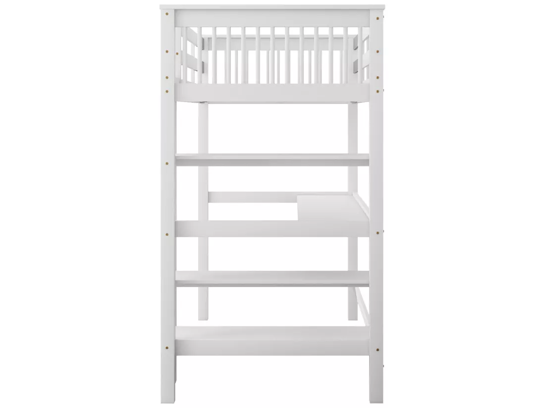 Lit mezzanine 90 x 200 cm pour enfant - bureau + étagères de rangement - blanc