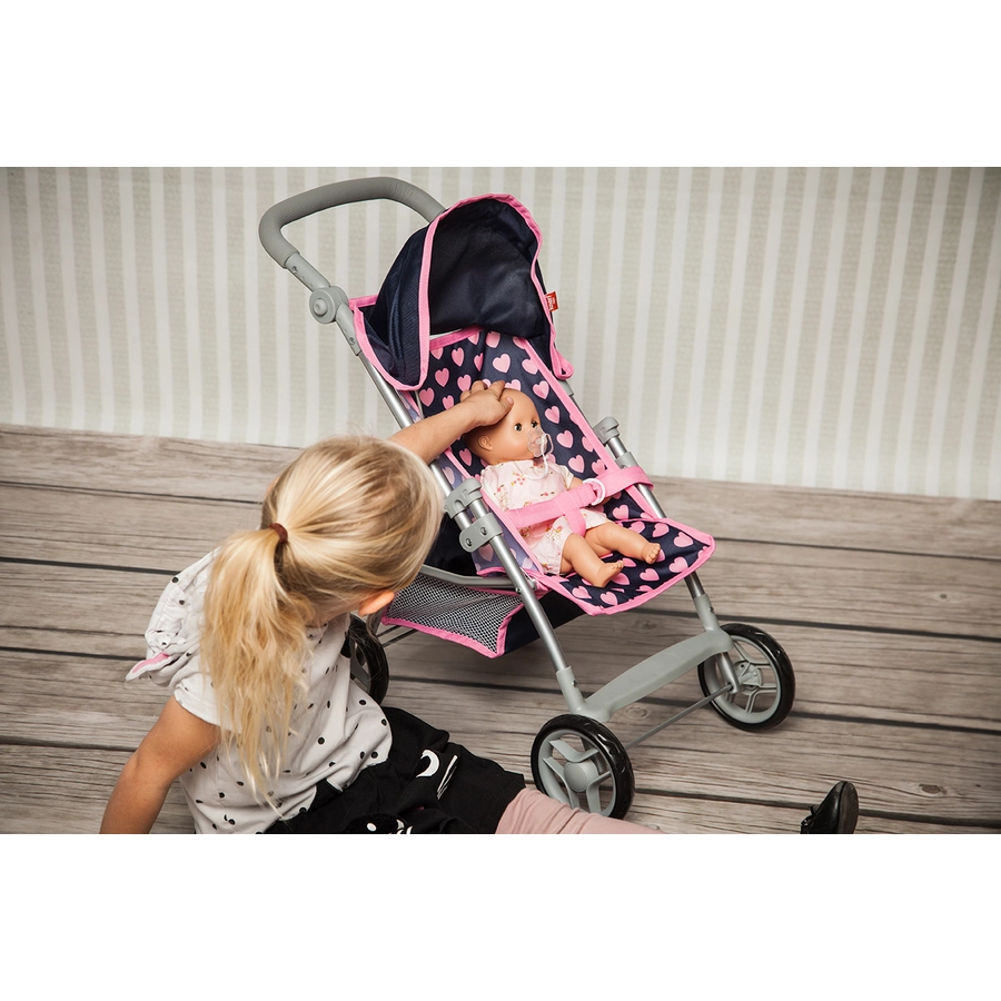 knorr toys® Puppenbuggy Liba - Pink Hearts blau