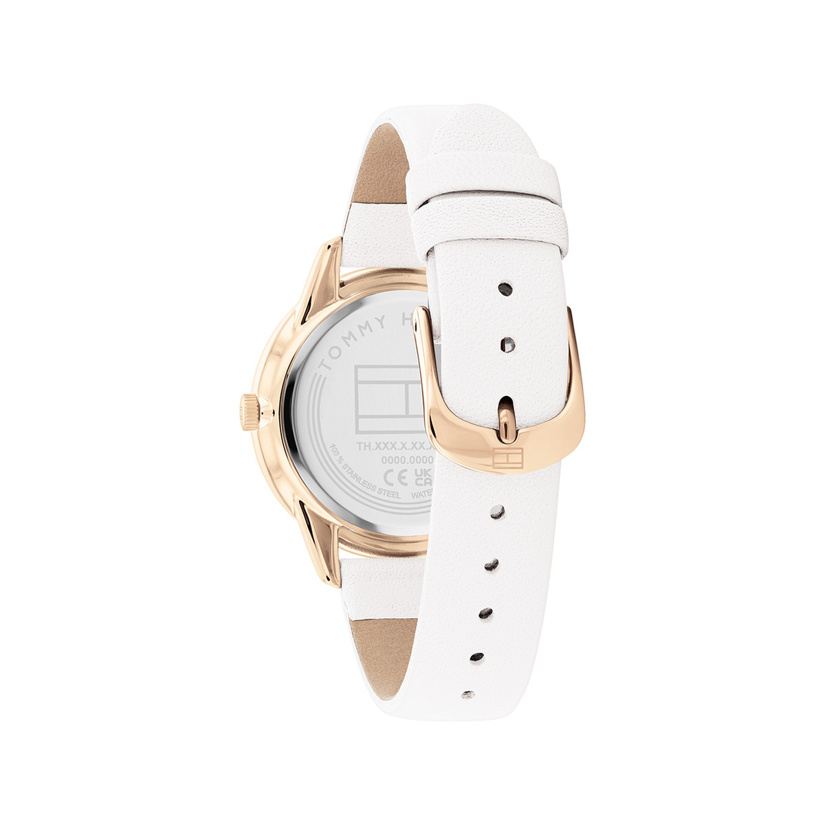 Montre TOMMY HILFIGER Paige femme acier doré rose bracelet cuir blanc