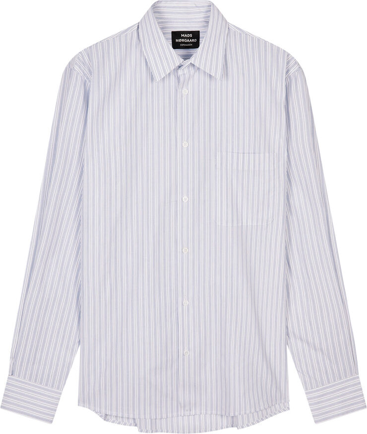 Mads Nørgaard - Copenhagen Organic Cotton Poplin Sune Shirt Blå hvid striber