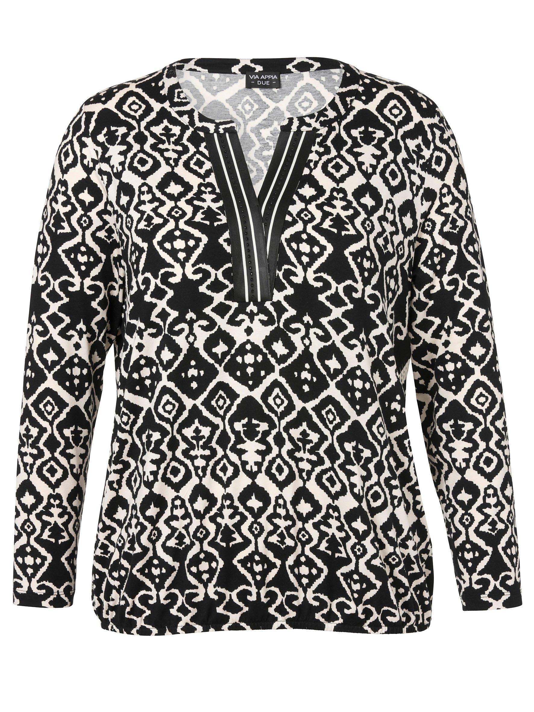 Langarmshirt mit grafischem Druck und V-Ausschnitt