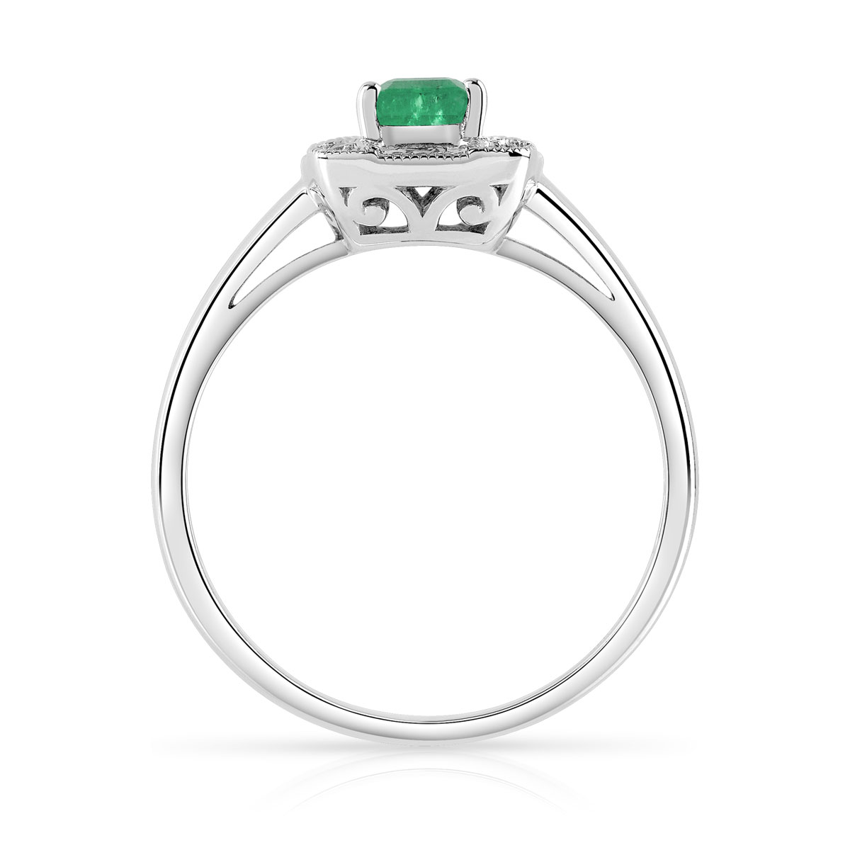 Bague argent 925 rectangulaire émeraude et diamants