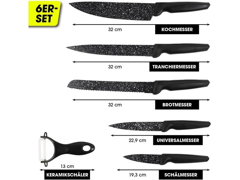 GOURMETmaxx Messerset mit Sparschäler 6-teilig, Schwarz Messerset