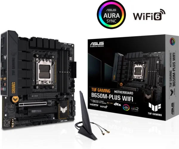 [OUTLET] - ASUS TUF Gaming B650M-Plus WIFI - Bundkort - micro ATX - Socket AM5 - AMD B650 Chipset - USB-C 3.2 Gen 2x2, USB 3.1 Gen 2, USB 3.2 Gen 2, USB-C 3.2 Gen 1 - 2.5 Gigabit LAN, Bluetooth - onboard grafik (CPU påkrævet) - HD Audio (8-kanaler)