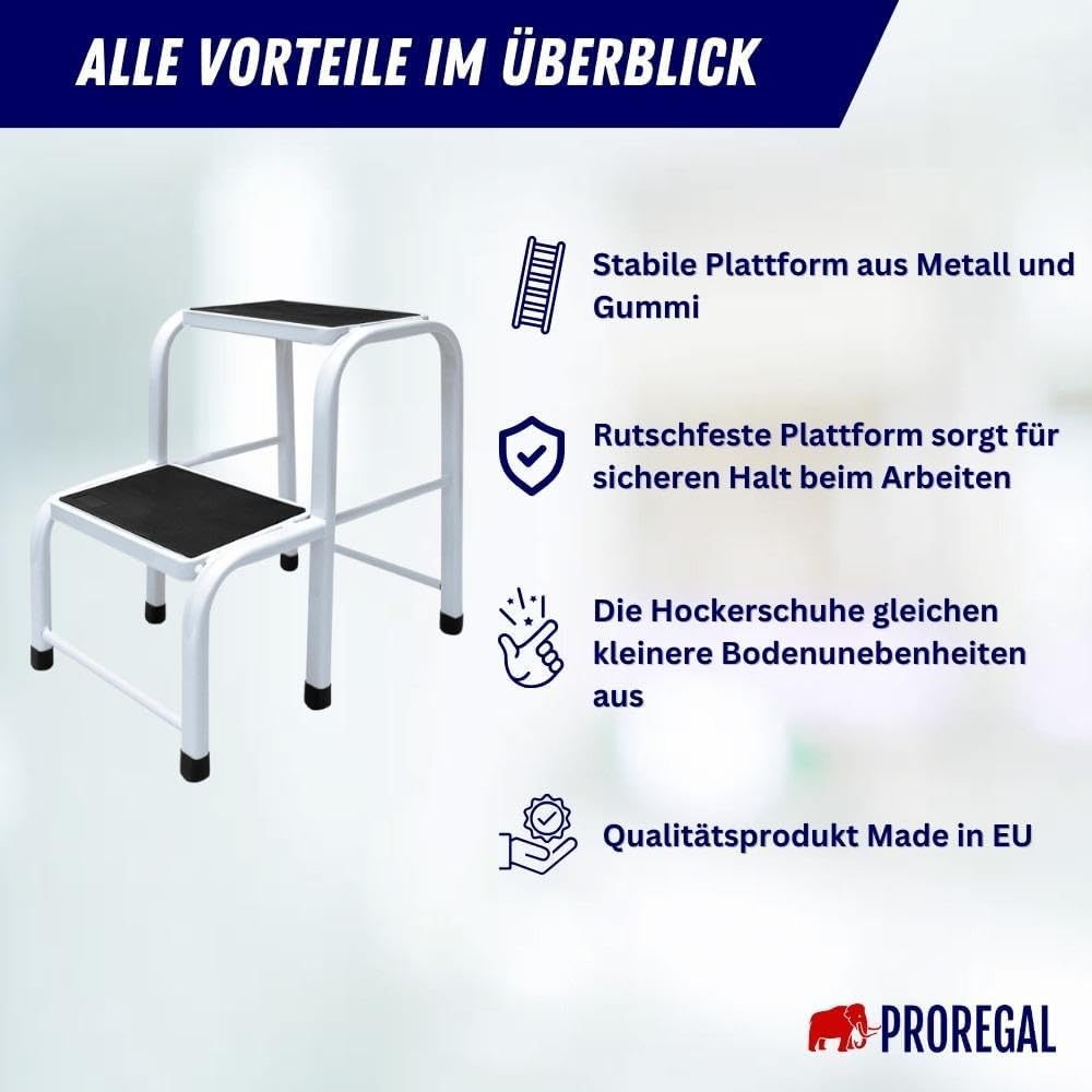 PROREGAL Opstapje met antislip rubberen mat Economy Basic Enkelzijdige toegang 2 treden Hoogte 46 cm Draagvermogen 150 kg