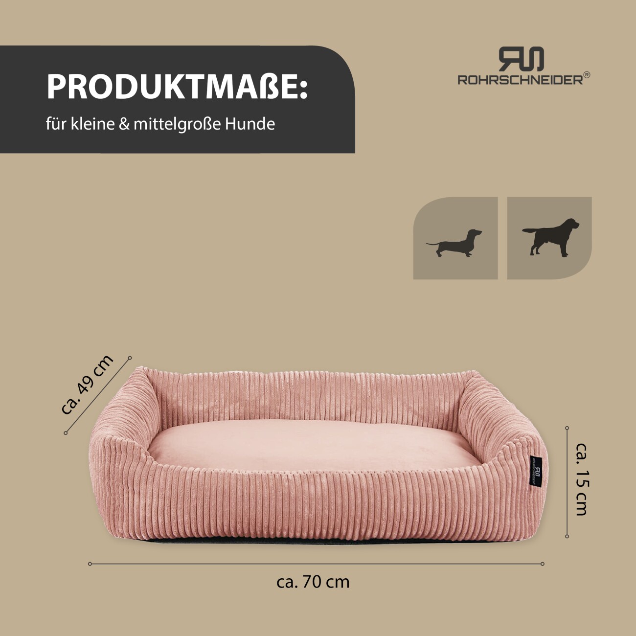 Rohrschneider Hundebett waschbar, robuster Breit-Cordstoff mit Gratis-Beigabe