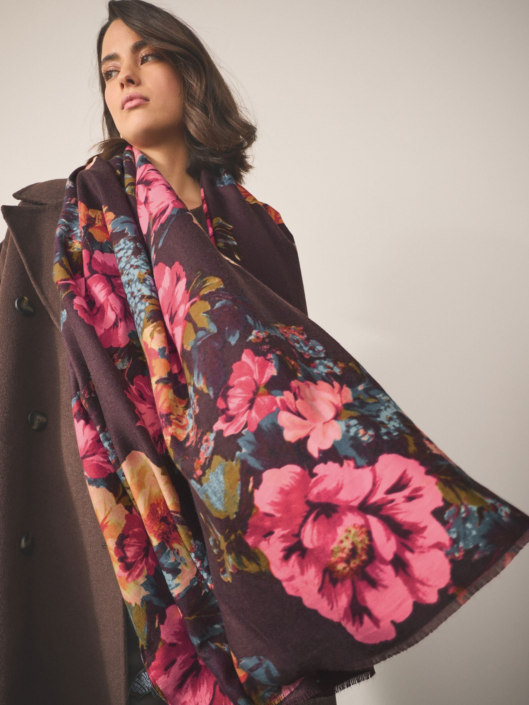 Bruine bloemenprint - Midweight Woven Scarf