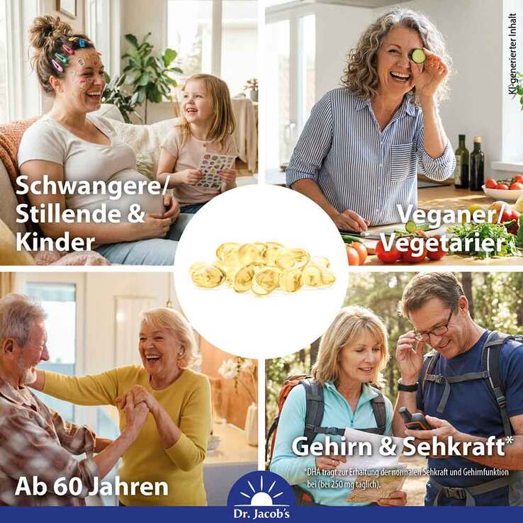 DHA-Algenöl Kapseln Omega-3 vegan Dr. Jacob`s, 60 St