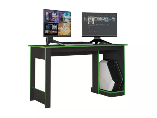 Bureau Gamer Noir Chants Verts 1 Caisson UC L 136 H 75 P 54 cm