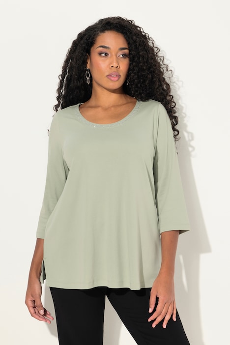 Shirt, A-Linie, verzierter Rundhalsausschnitt, 3/4-Arm