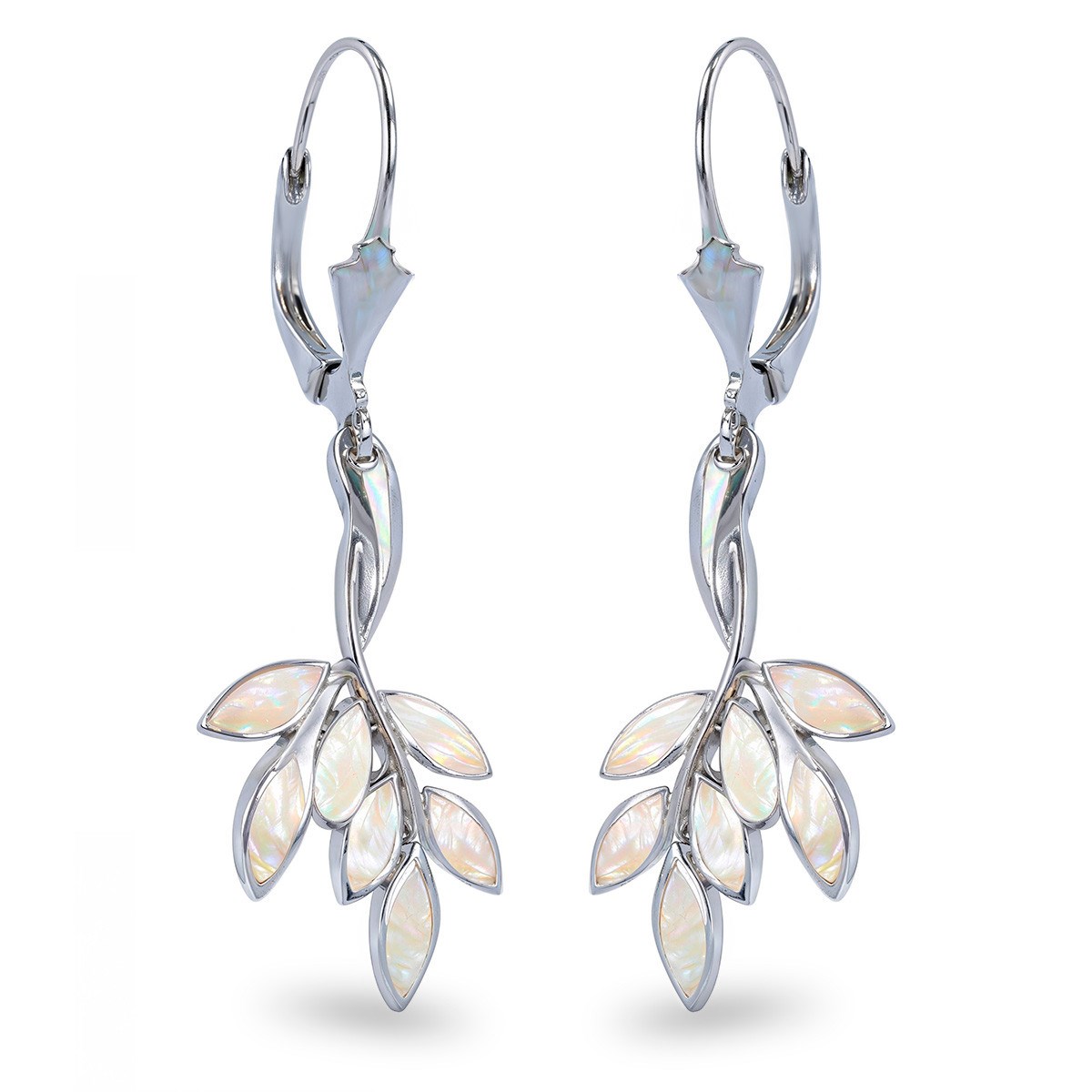 Boucles d'Oreilles Feuillage en Nacre sur Éclat d'Argent 925 | Aden Boutique